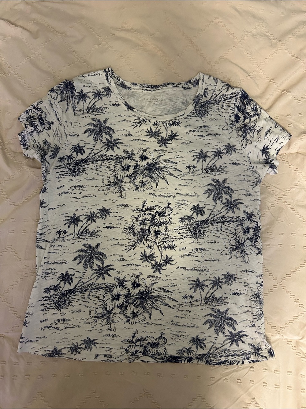 Elliott Lauren White Tee with Navy Tropical Floral Print